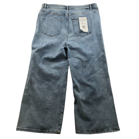 NWT Risen Women Whitney Jeans Size 3XL Light Wash Wide Leg Distressed Blue Denim - Picture 2 of 16